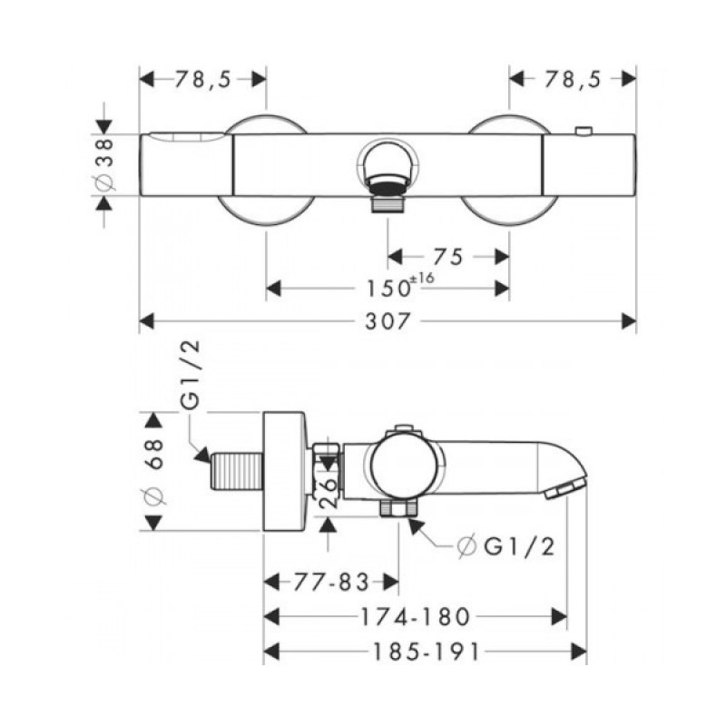 Axor Citterio M Термостат на ванну, зовнішній монтаж, (34435000)