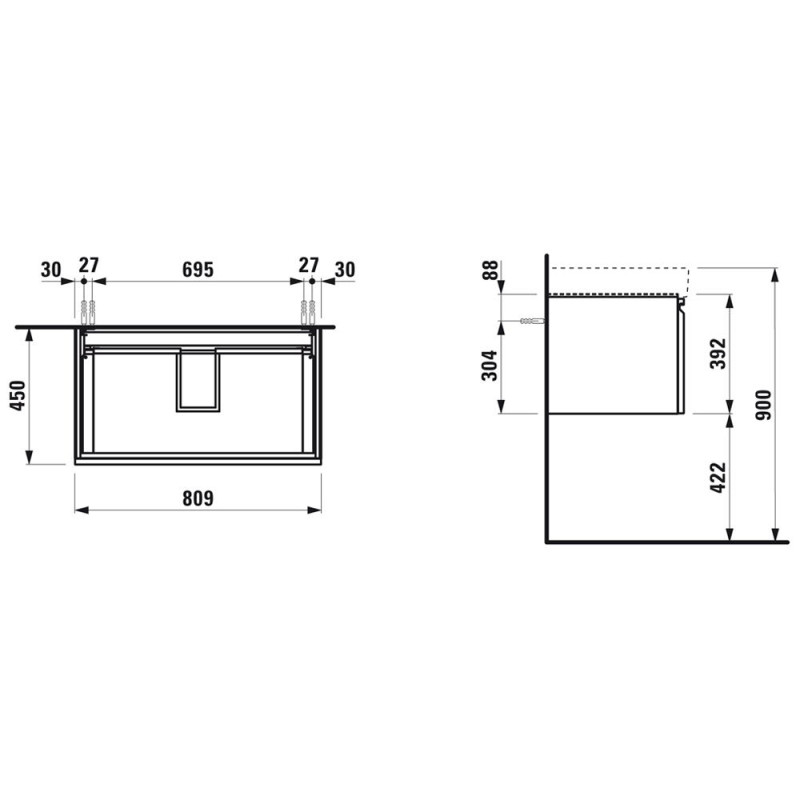 Laufen PRO S тумба 810*450*390мм, для раковини 813965, з комп.сифоном, бiлий матовий, (H4835010964631)
