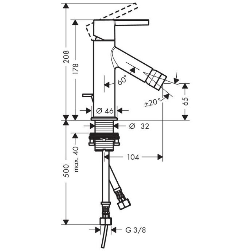 Axor Starck Смеситель для биде, однорычажный с донным клапаном, (10214000)