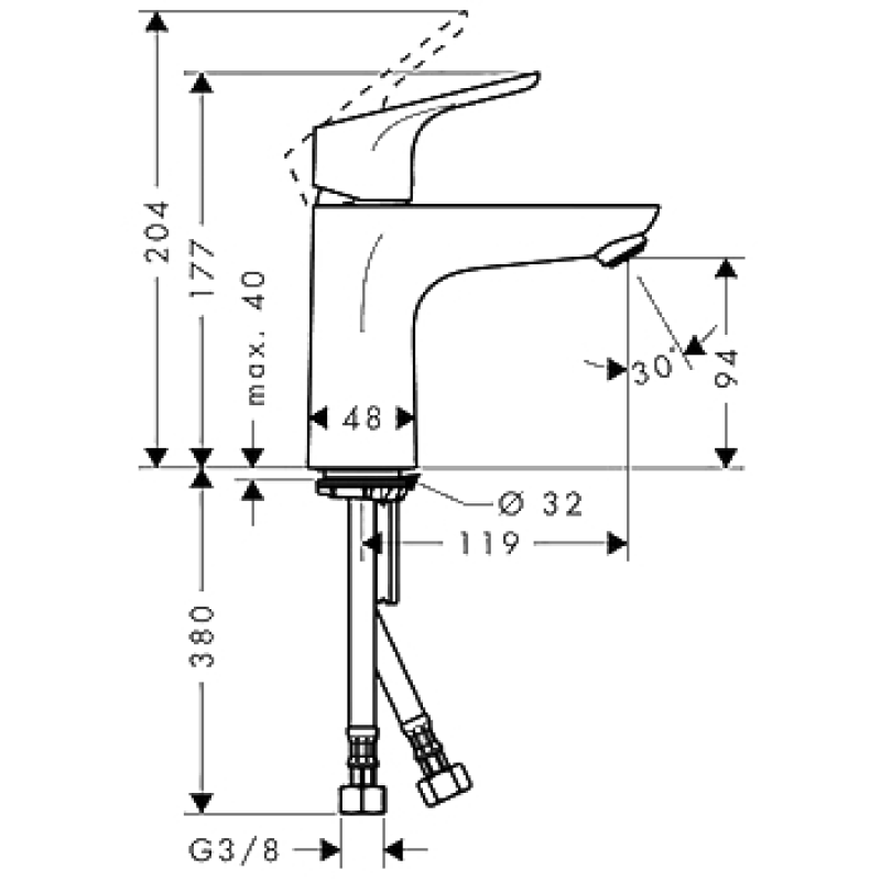 Hansgrohe Focus Змішувач для раковини, одноважiльний, без зливного гарнитура, LowFlow, хром, (31513000)