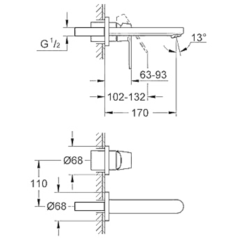 Grohe Eurosmart Cosmopolitan Смеситель для раковины, настенный монтаж комплект верхней монтажной части для 32635000, (19381000)