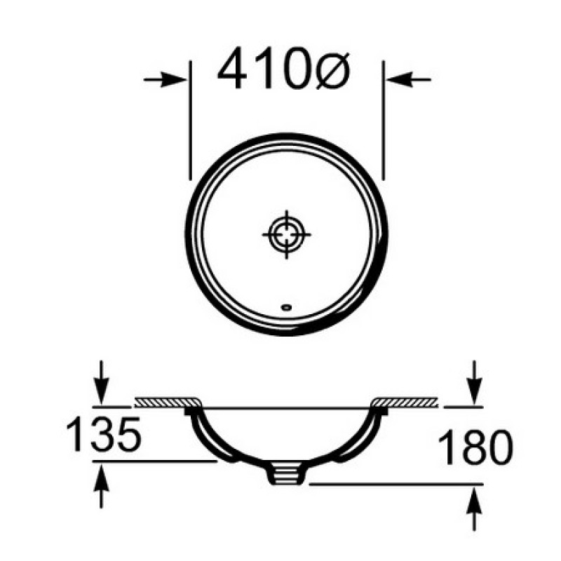 ROCA FORO раковина кругла 41см, що вбудовується знизу, без отв. для змiшувача, з комплектом крiплень, (A327884000)