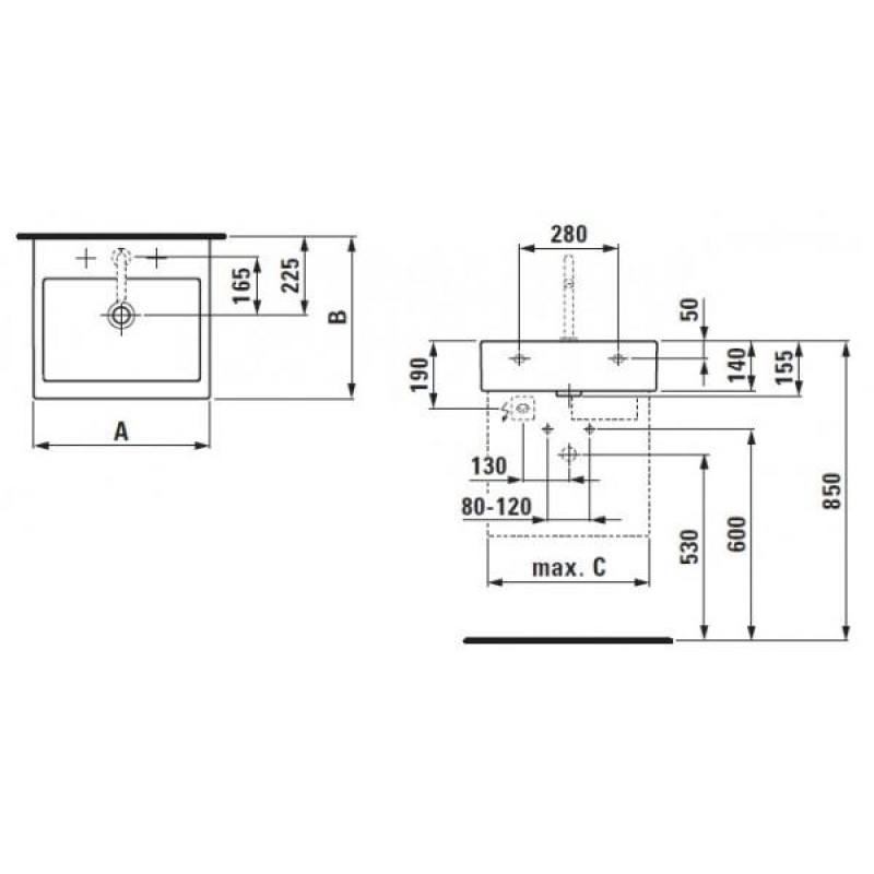 Laufen LIVING CITY раковина 60*46см, без отв. для змiш., з отв.переливу, (H8174330001091)