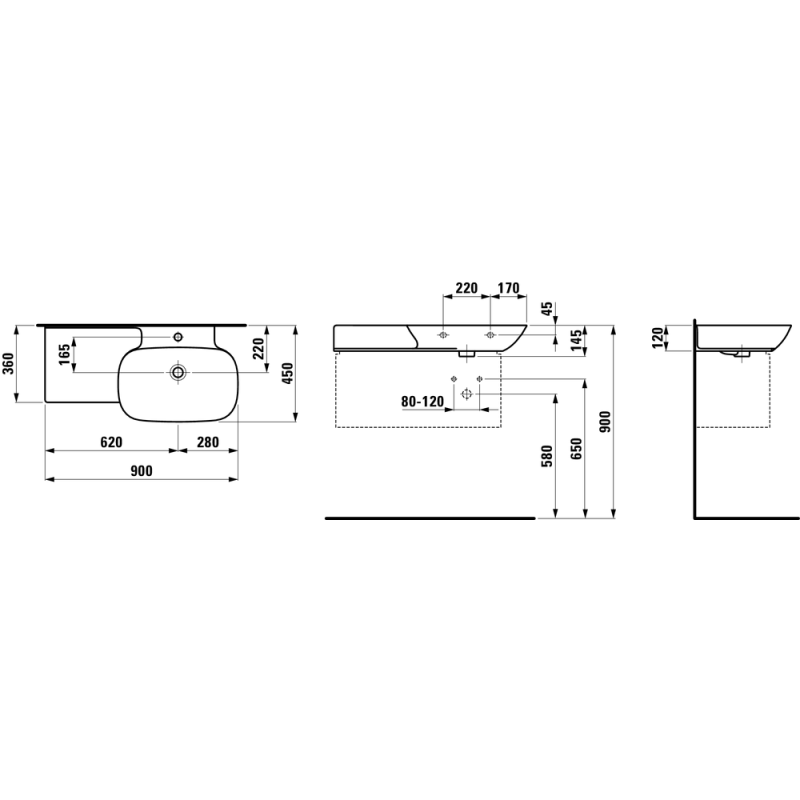 Laufen INO умивальник з полицею злiва 900*450, білий, (H8133010001041)