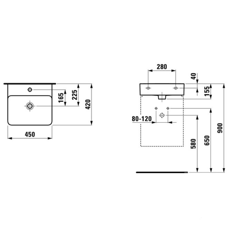Laufen VAL умывальник 45*42 см с переливом, (H8152810001041)