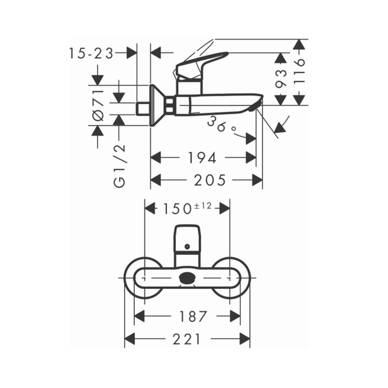 Hansgrohe Logis Змішувач для ванни, одноважiльний, (71225000)