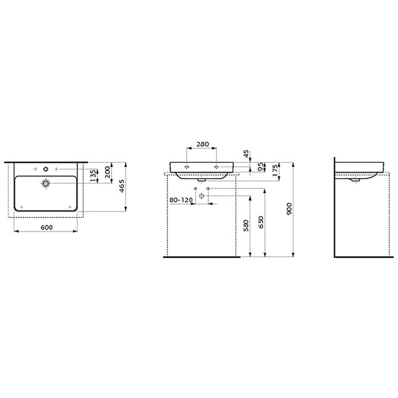 Laufen PRO S раковина 600*465,з отвором під змішувач, з переливом, біла, (H8169630001041)