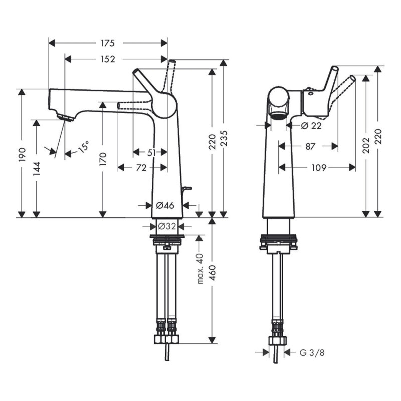 Hansgrohe Talis S Змішувач для раковини, одноважiльний, (72113000)