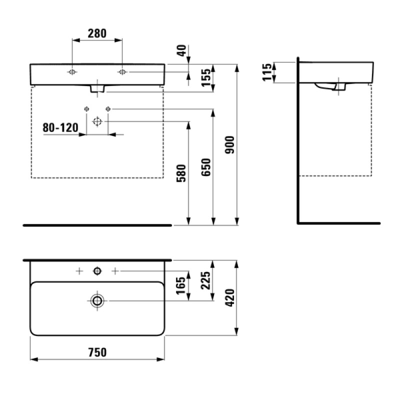 Laufen VAL раковина з переливом 75*42см, білий, (H8102850001041)