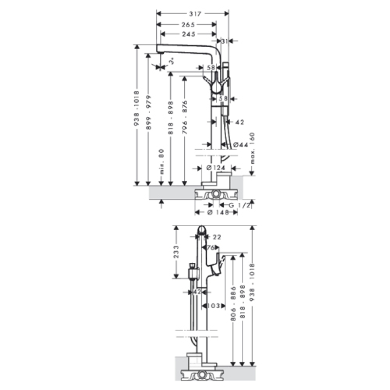 Hansgrohe Talis S Змішувач для ванни, підлоговий, одноважiльний, (72412000)