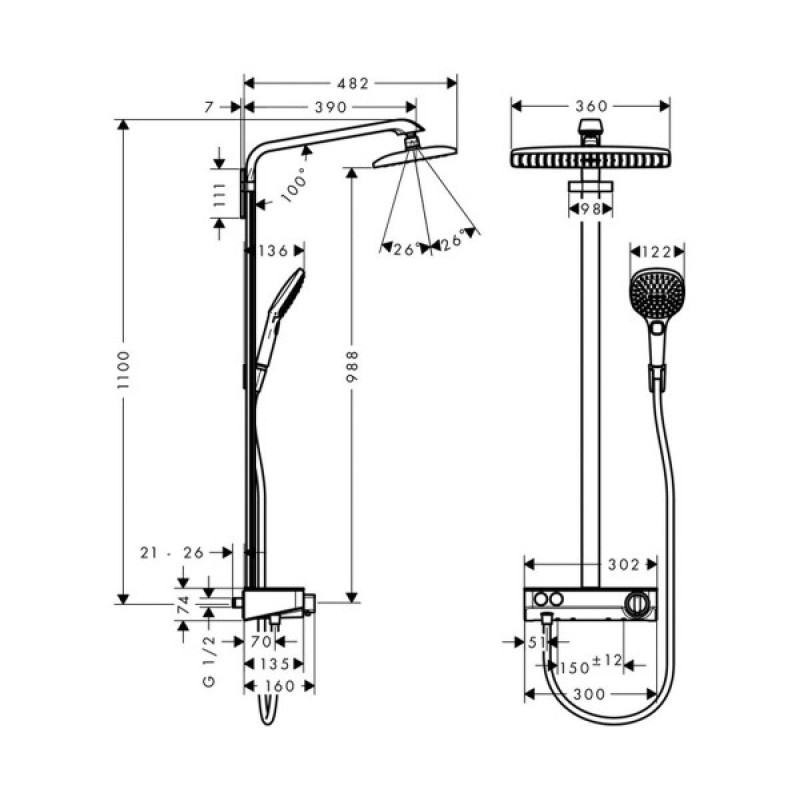 Hansgrohe Raindance Select E 360 Showerpipe Душова система, (27288000)