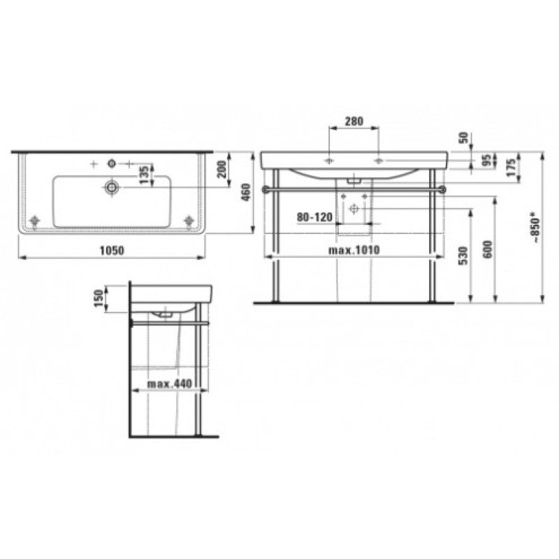 Laufen PRO S раковина 1050*460мм,з отв для змiш.посерединi, (H8139660001041)