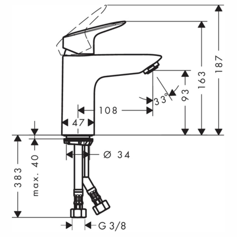 Hansgrohe Logis 100 Змішувач для раковини, одноважiльний, без зливного гарнітура, (71103000)