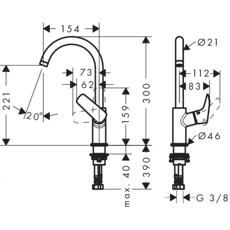Hansgrohe Logis Змішувач для раковини, одноважiльний, (71131000)