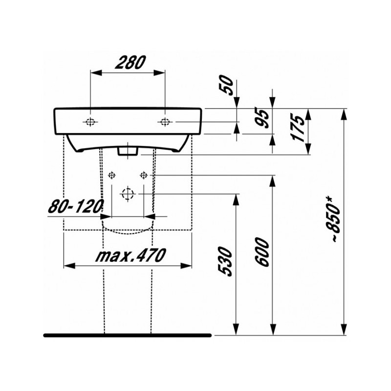 Laufen PRO S раковина 550*380мм,монт.зверху,з отв.для змішувача, (H8189580001041)
