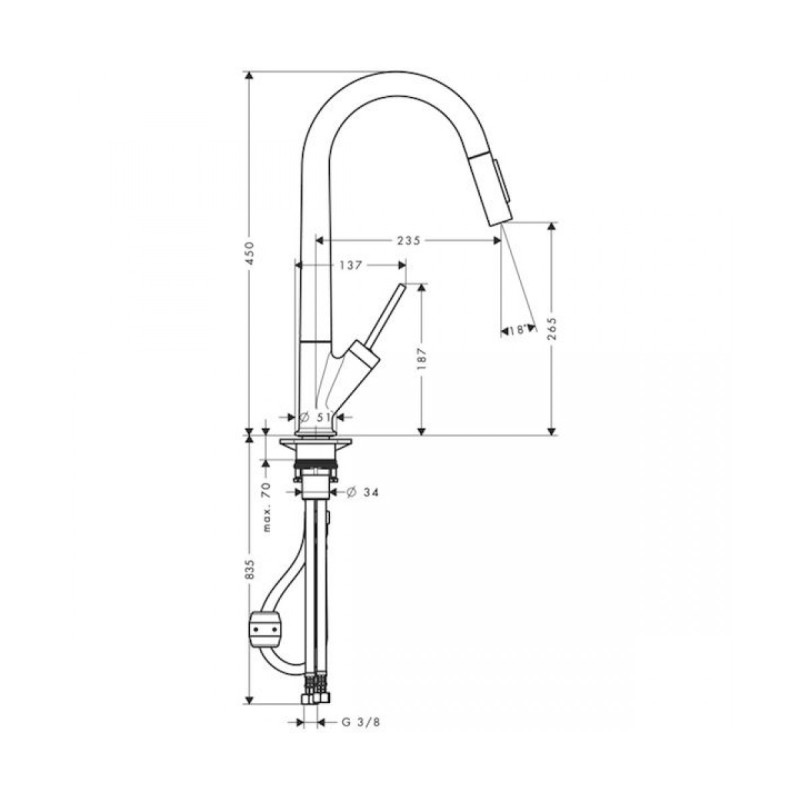 Axor Starck Смеситель для кухни, однорычажный, нержавеющая сталь, (10821800)