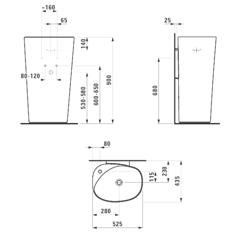 Laufen PALOMBA раковина підлогова з кріпленням до стінки, випуск у стіну з покриттям LCC; 39.5х52/90 cm, (H8118044001041)