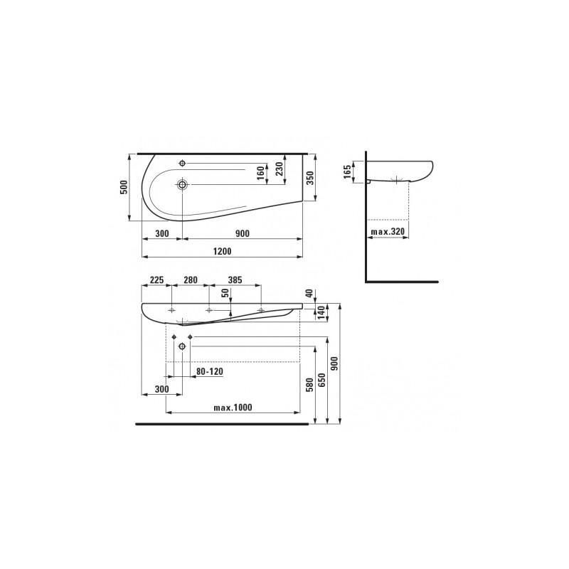 Laufen ALESSI ONE раковина 120 см, (H8149734001041)