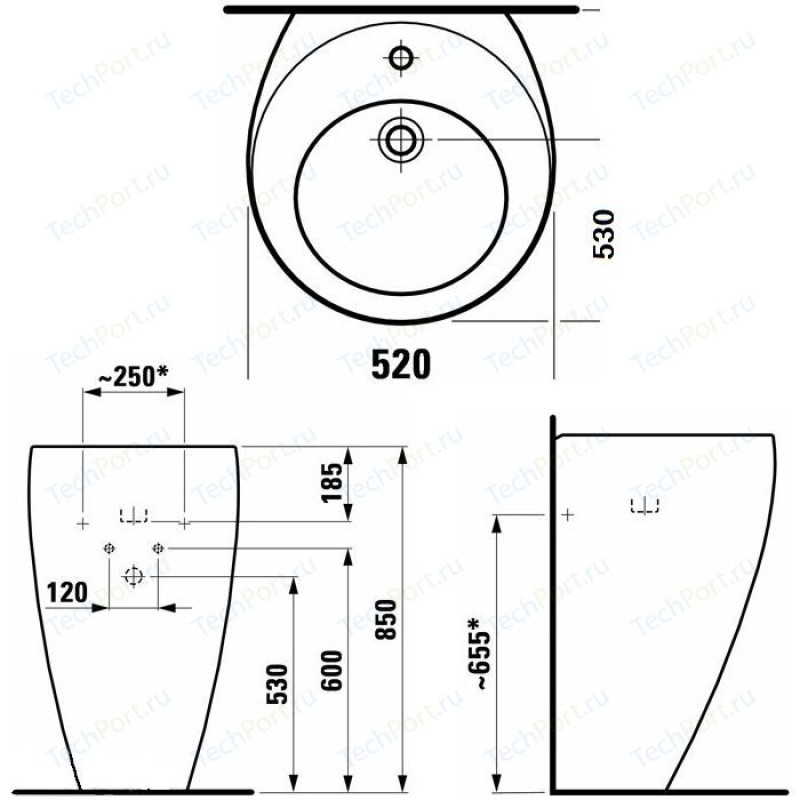 Laufen ALESSI ONE вільностояча раковина ТАМ ТАМ (530*530мм), один отвір для змішувача, (H8119724001041)