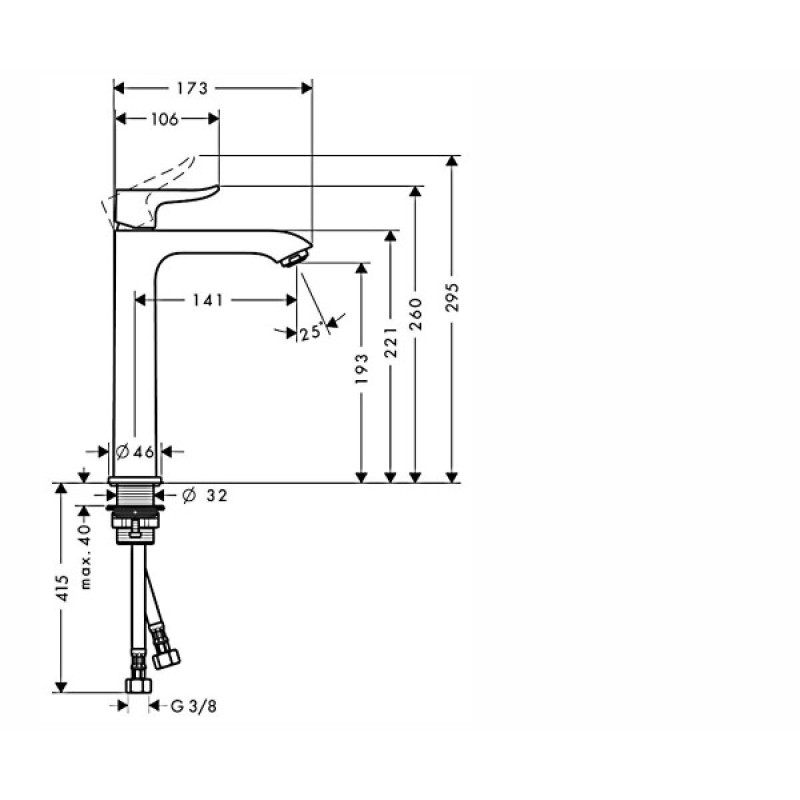 Hansgrohe Metris Змішувач для раковини, одноважiльний, високий, (31185000)