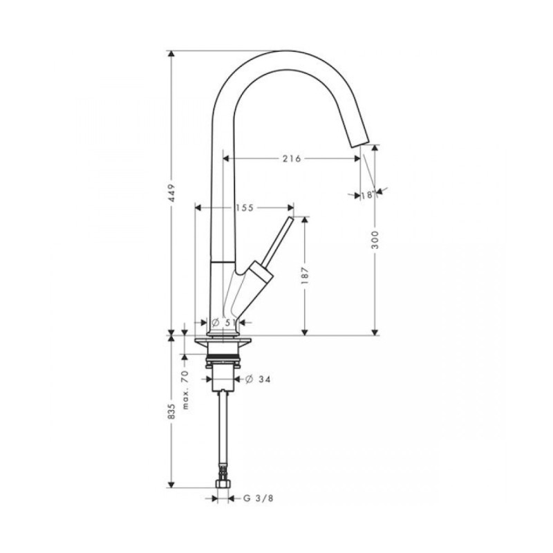 Axor Starck Смеситель для кухни, однорычажный, кол. нержавеющая сталь, (10822800)