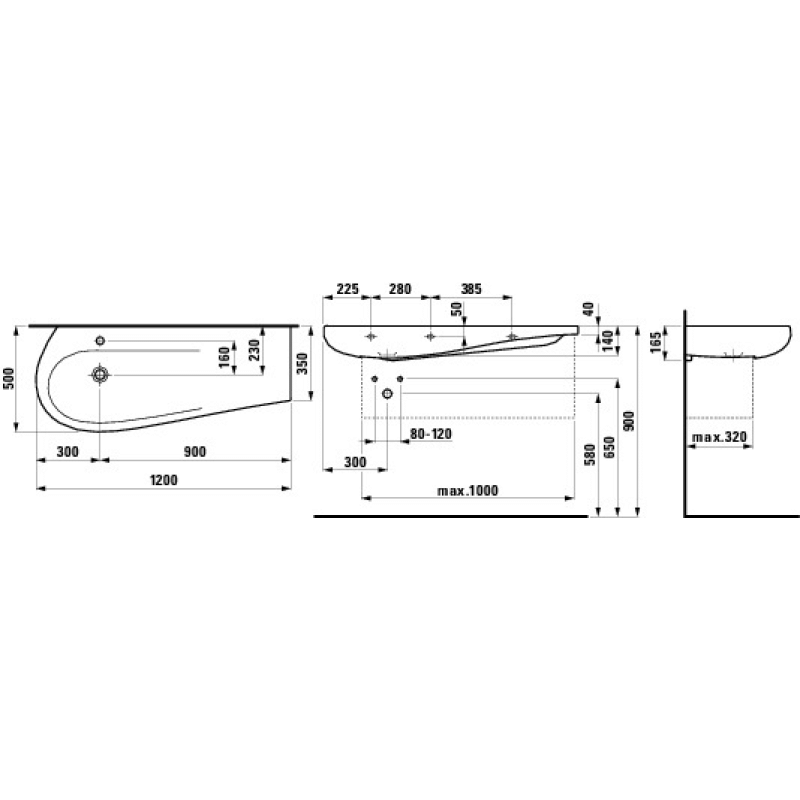 Laufen ALESSI ONE раковина 120*50 см з інтегрованою стільницьою, без отвору, біла з LCC, (H8149734001091)