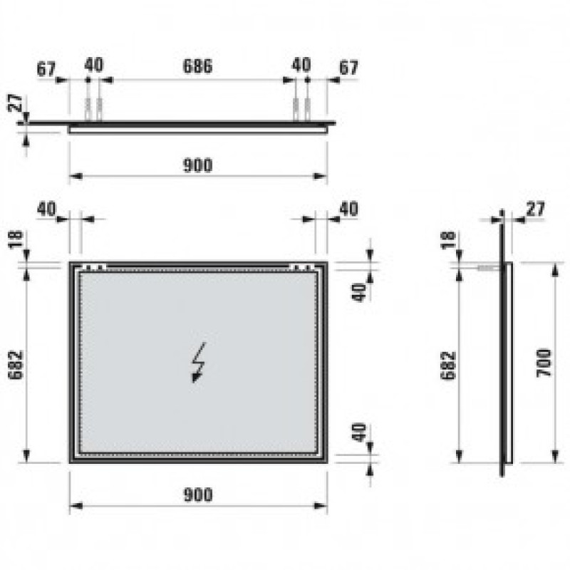 Laufen FRAME 25 дзеркало з алюм. рамою 90*70 см, без пiдсвiтки, (H4474059001441)