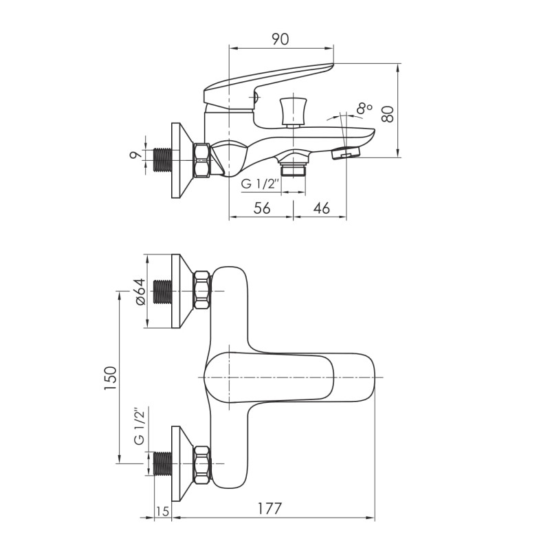 IMPRESE Смеситель для ванны Praha New, хром, 35 мм (10030 new)