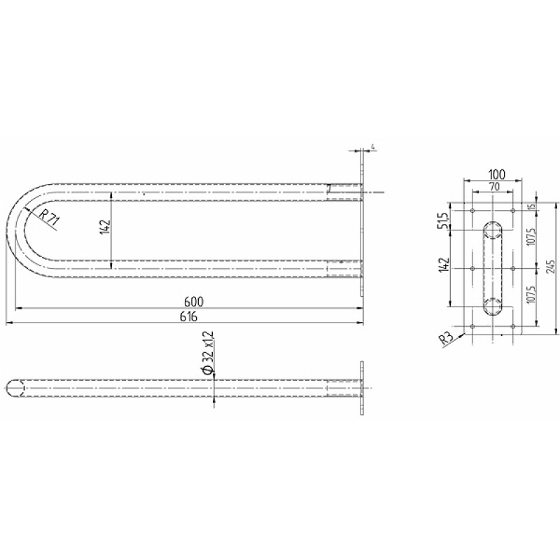 KOLO LEHNEN CONCEPT поручень настінний дугоподібний, нерухомий 60 cm, неіржавіюча сталь, Польша (L60301000)