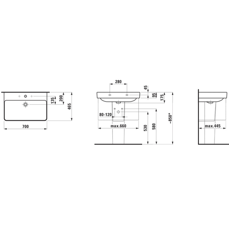 Laufen PRO S умивальник 70*46,5 см,, (H8109670001041)