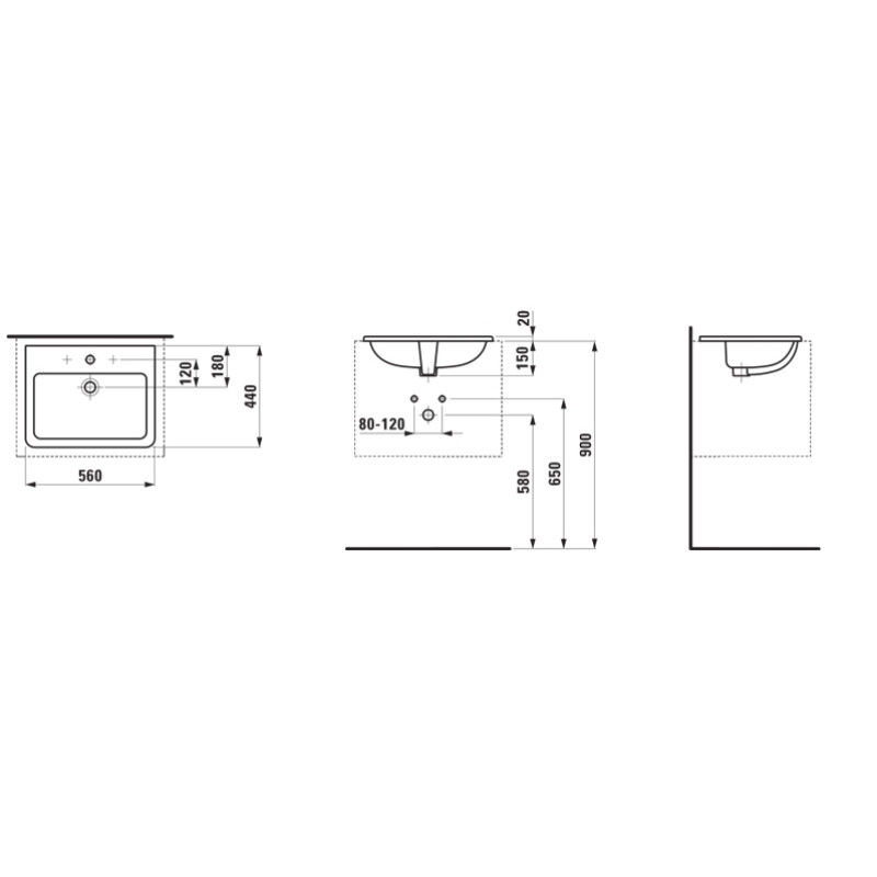 Laufen PRO S раковина 56*44 см, вбуд. зверху, (H8189630001041)