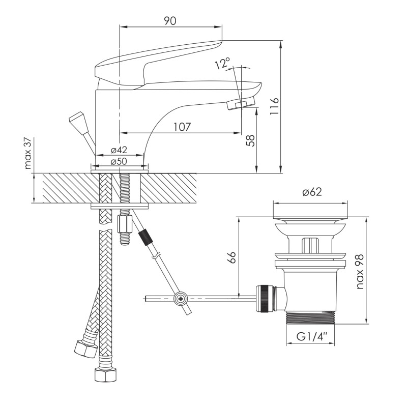 IMPRESE Смеситель для умывальника Praha New, с донным клапаном, хром, 35 мм (05030PP)