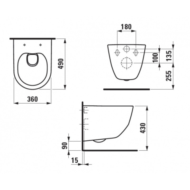 Laufen PRO унiтаз 360*490мм, пiдвiсний Rimless Compact, змив вертикальний, (H8209650000001)