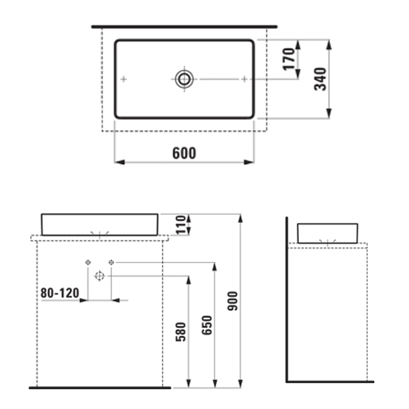 Laufen LIVING SQUARE раковина60*34см, (H8114340001121)