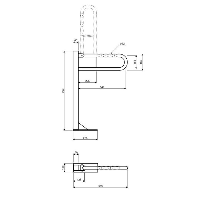 KOLO LEHNEN FUNKTION поручень для туалета напольний дугоподібний, відкидний 600 мм, гладка поверхня, Польша (L1061401)