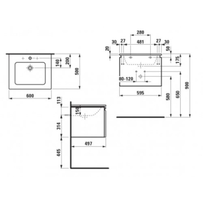 Laufen PRO S комплект тумба+раковина 60*50см (колiр бiлий глянець), (H8609624751041)