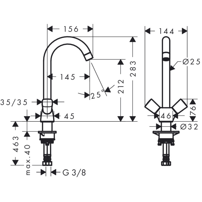 Hansgrohe Logis Смеситель для кухни, с двумя рукоятками, (71280000)