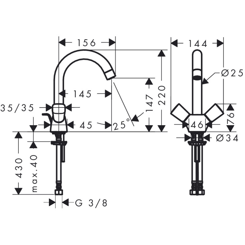 Hansgrohe Logis Змішувач для раковини з двома рукоятками, (71222000)