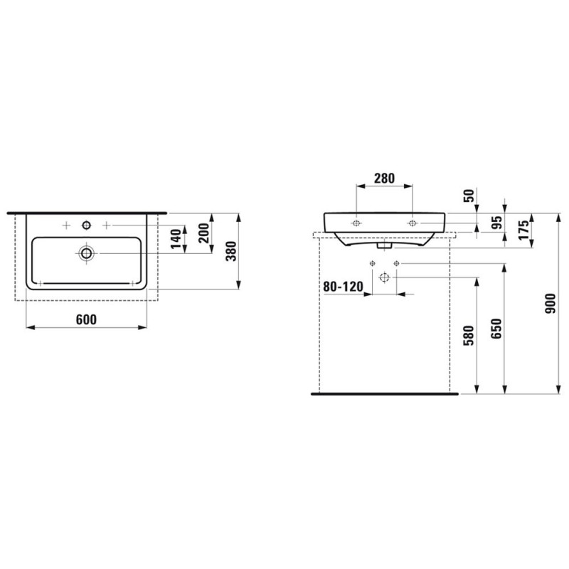 Laufen PRO раковина меблева 60*38см, вiдшлiфована нижня поверхня, (H8179590001041)