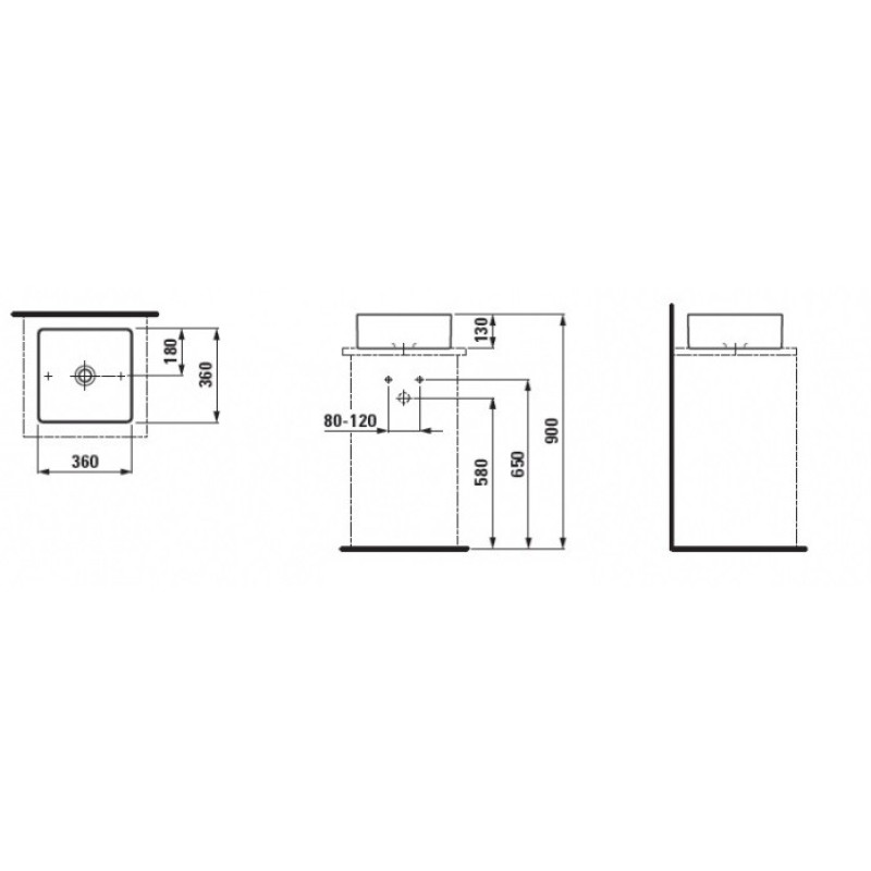Laufen LIVING SQUARE раковина накладна 36*36см, (H8114330001121)