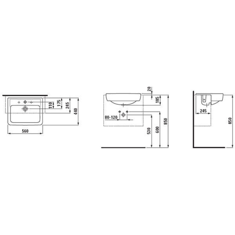 Laufen PRO напiввбуд. раковина 56*44см, (H8129610001041)