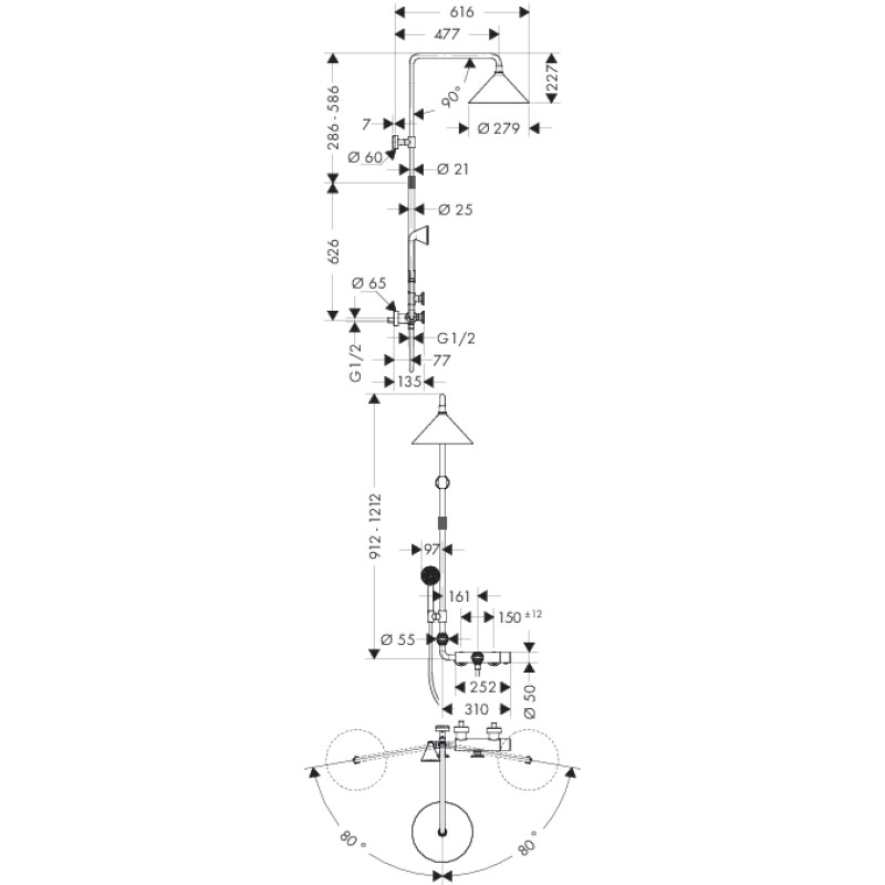Axor Showerpipe Душова стійка з ручним душем, термостатом і верхнім душем, (26020000)