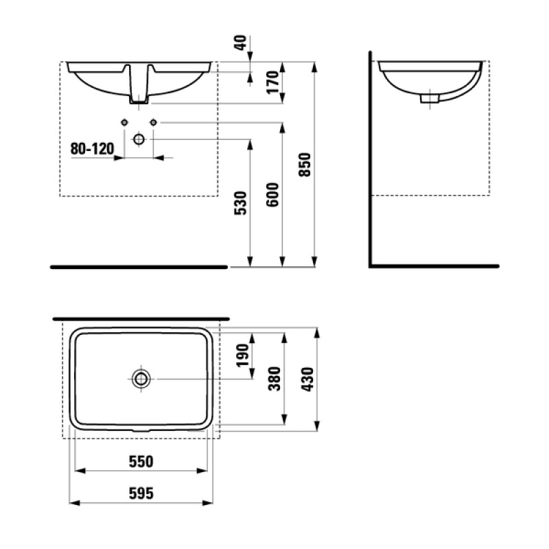 Laufen PRO-умивальник 55*38см без отвору під змішувач, (H8119680001091)
