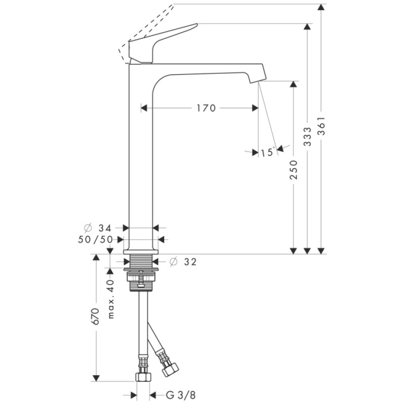 Axor Citterio М Смеситель для раковины, без донного клапана, (34127000)