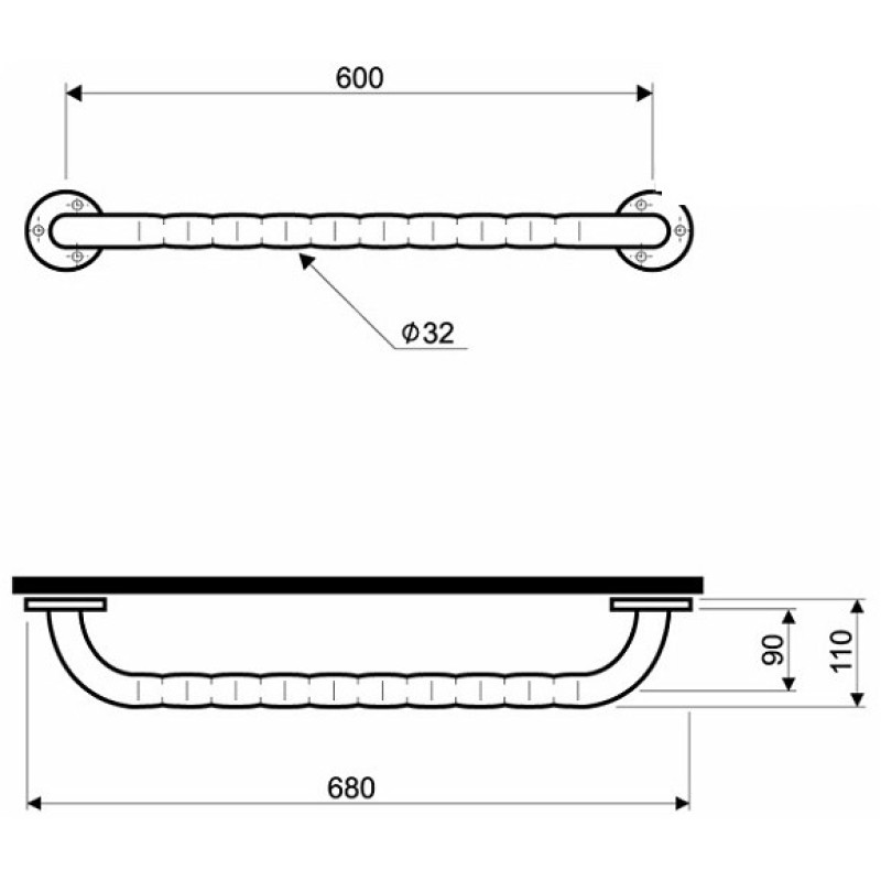 KOLO LEHNEN FUNKTION поручень прямий 600 мм, хвиляста поверхня, Польша (L1000602)