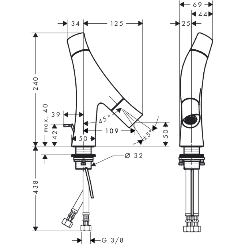 Axor Starck Organic Смеситель для раковины, однорычажный, (12014000)