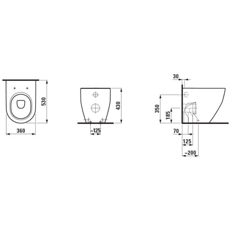 Laufen PRO-унитаз напольний, безбачковий 53*36см, (H8229520000001)