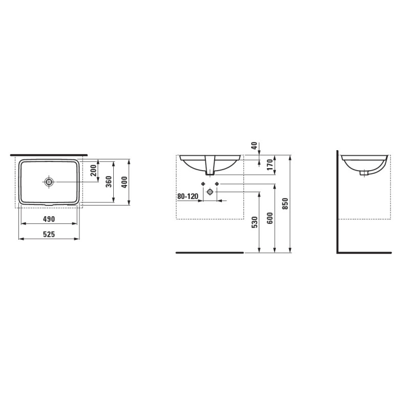 Laufen Раковина врiзна, пiд стiлешницю, без отв під змішувач, 52,5*40см (H8119610001091)