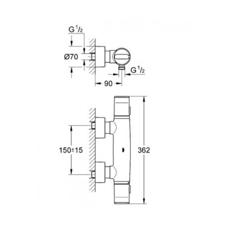 Grohe Ondus Смеситель термостатический для душа, на два отверстия, длина 90 мм, (34258KS0)