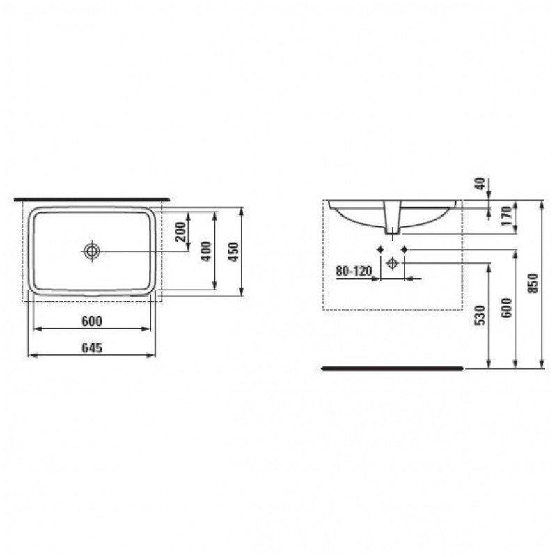 Laufen Pro Встраеваемая раковина, без отверстия для смесителя, (H811969690001091)